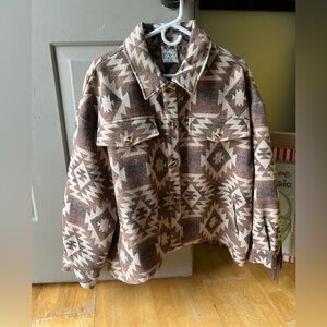 Vocal (Made In USA) Brown and Cream Aztec Fringe Jacket